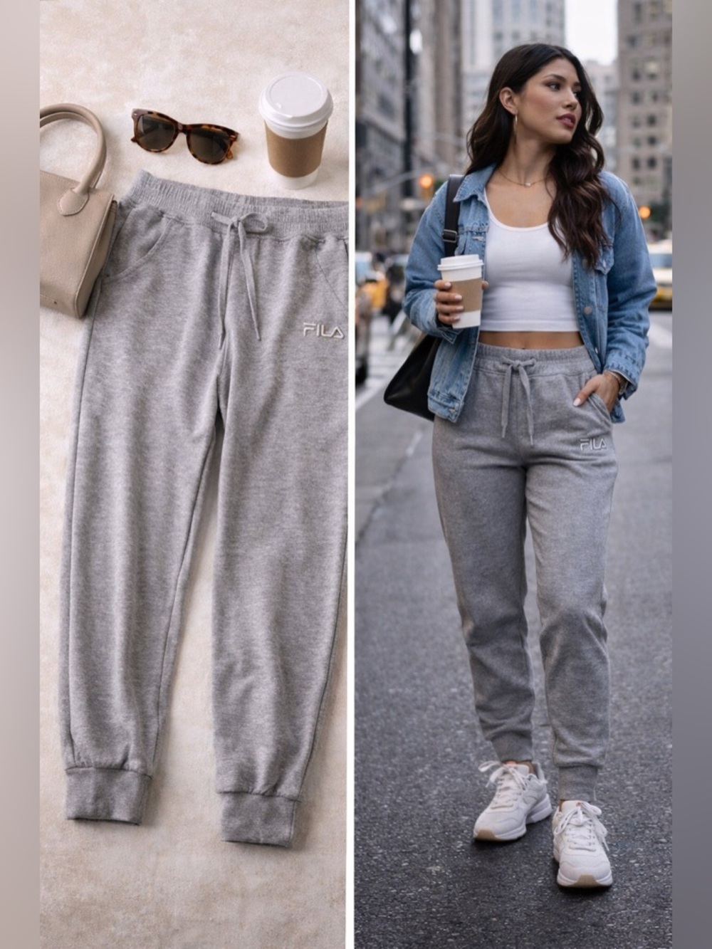 FILA Gray Jogger Sweatpants Drawstring Logo Lounge Athleisure